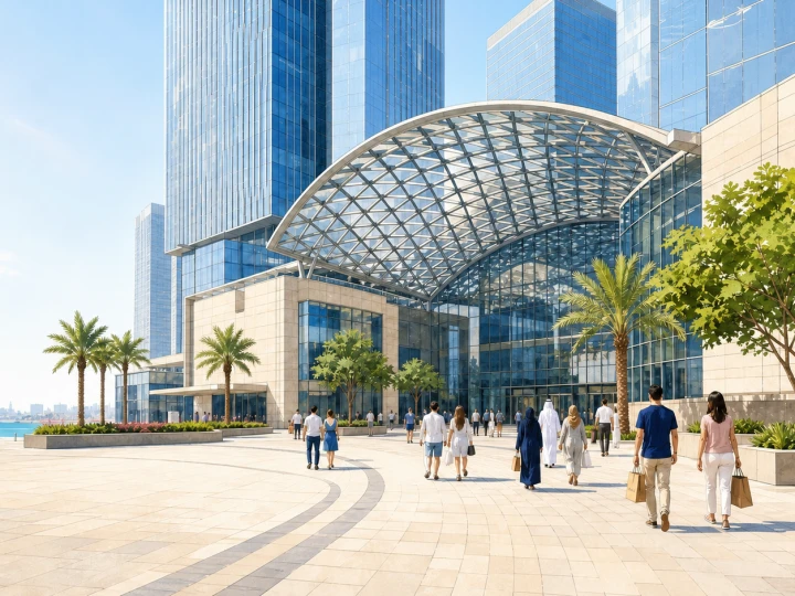 Shoppers approaching The Galleria on Al Maryah Island in Abu Dhabi