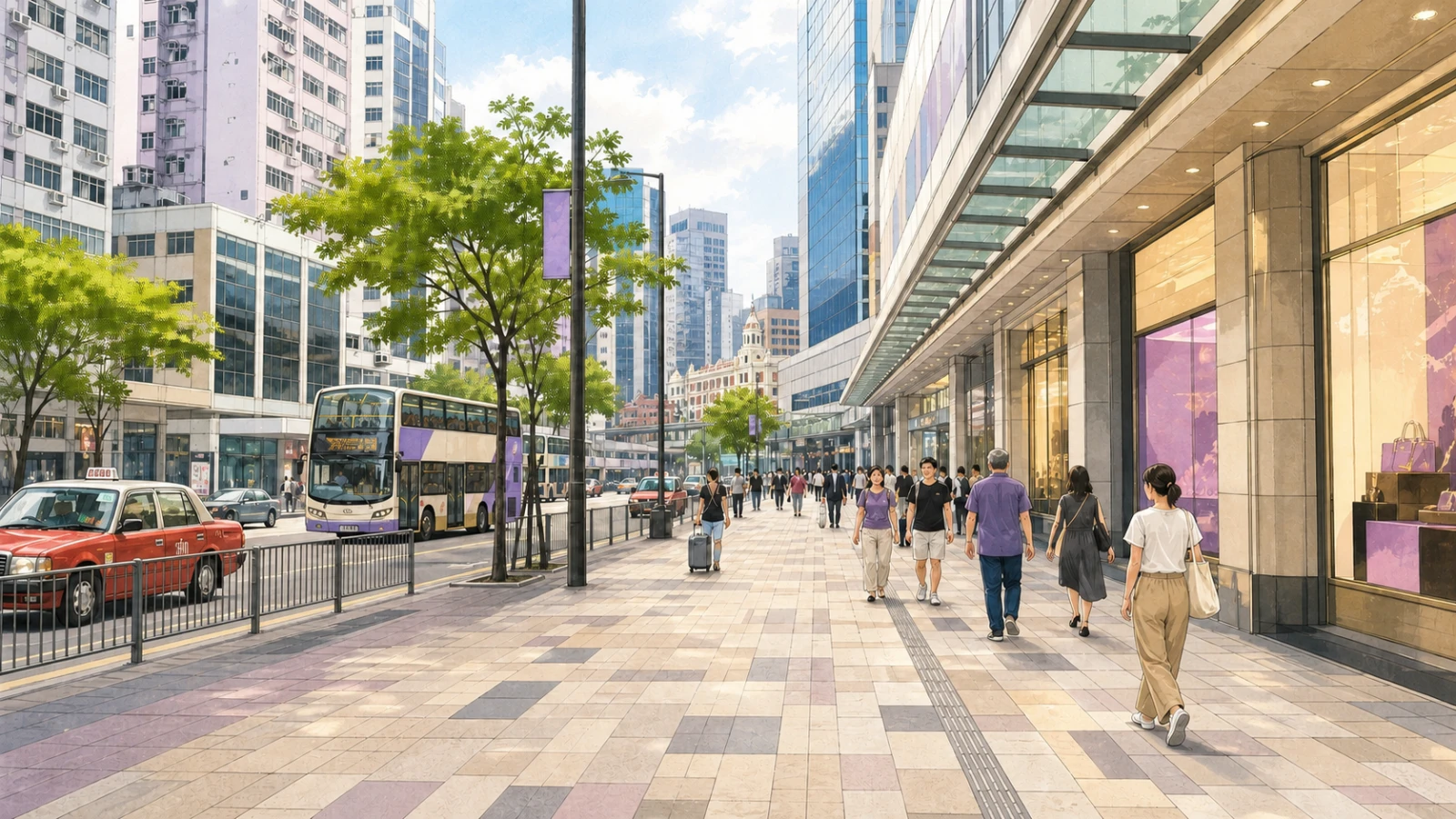 Shoppers walking along Canton Road outside Harbour City in Tsim Sha Tsui, Hong Kong