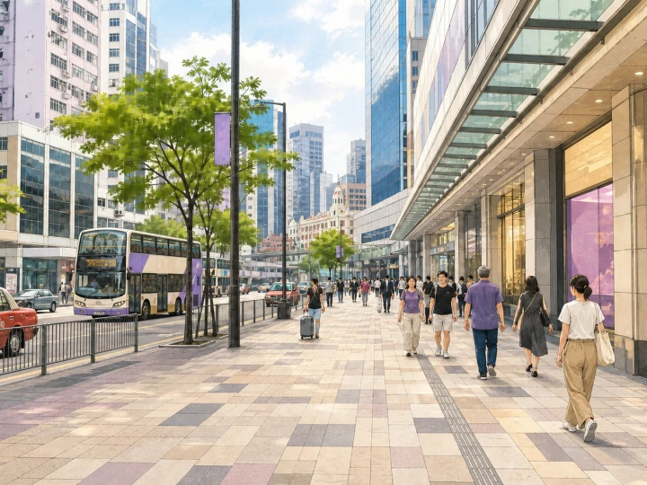 Shoppers walking along Canton Road outside Harbour City in Tsim Sha Tsui, Hong Kong