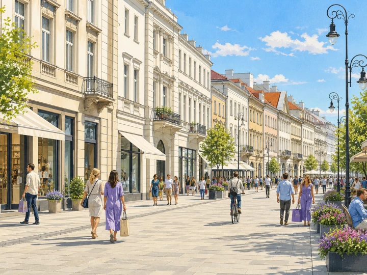 Shoppers walking along Nowy Swiat in Warsaw